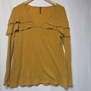 Bleeker & McDougal‎ XL Mustard Ribbed Knit Sweater Made USA Long Sleeve Chevron